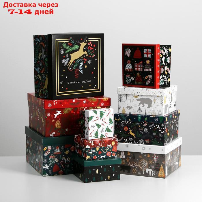 Набор подарочных коробок 10 в 1 "Новогодний", 10.2 × 10.2 × 6 28.2 × 28.2 × 15 см - фото 1 - id-p214209293