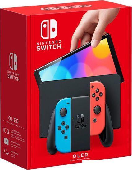 Игровая приставка Nintendo Switch OLED (черный, с неоновыми Joy-Con) - фото 1 - id-p213728393
