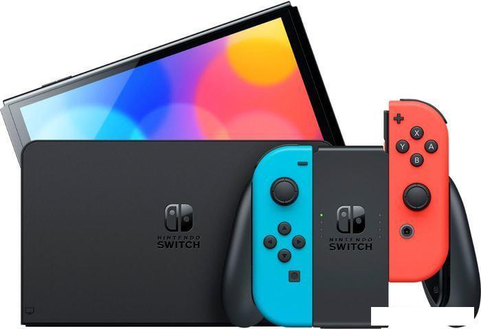 Игровая приставка Nintendo Switch OLED (черный, с неоновыми Joy-Con) - фото 2 - id-p213728393