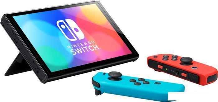 Игровая приставка Nintendo Switch OLED (черный, с неоновыми Joy-Con), фото 2