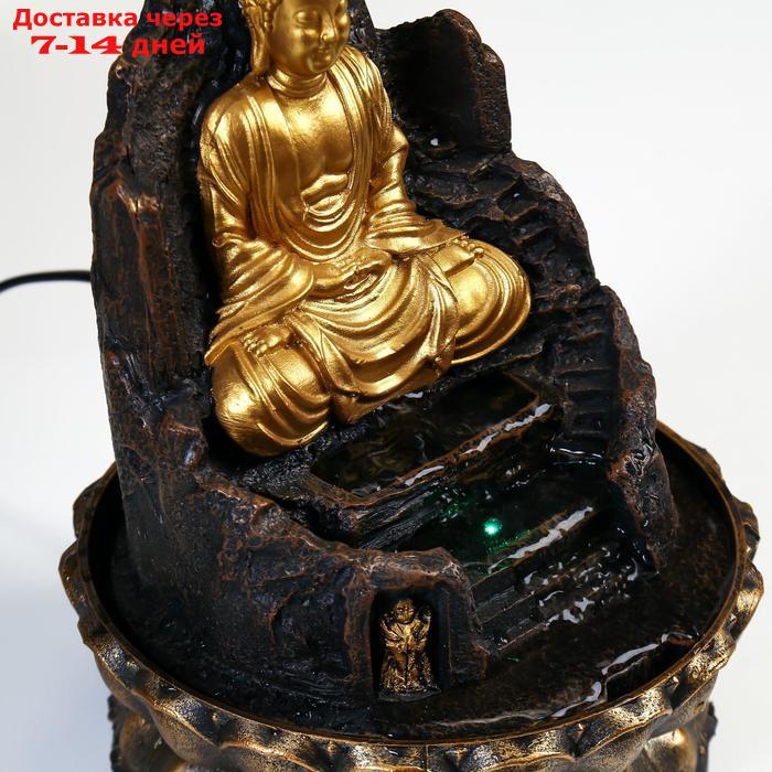 Фонтан настольный от сети, подсветка "Золотой Будда на троне из скалы" 28х20,5х20,5 см - фото 5 - id-p214210531