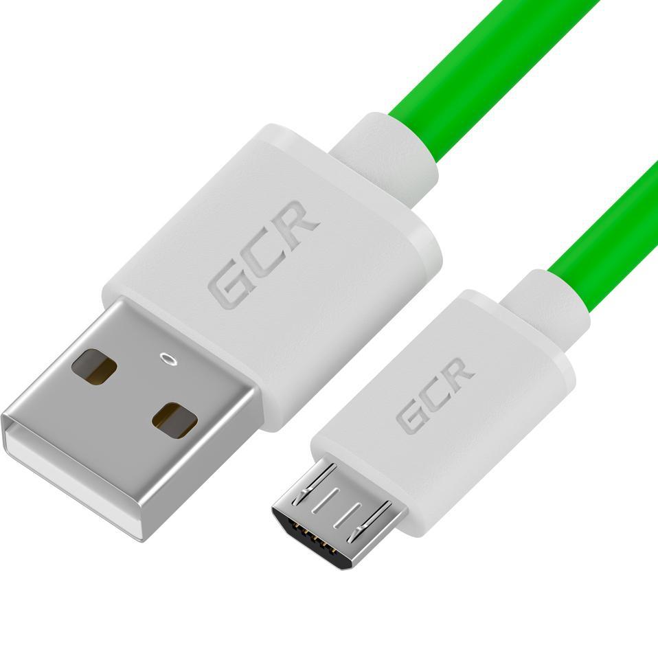 GCR QC Кабель 0.3m MicroUSB, быстрая зарядка, зеленый TPE, белые коннекторы, 28/22 AWG, GCR-53282 Greenconnect - фото 1 - id-p214261420