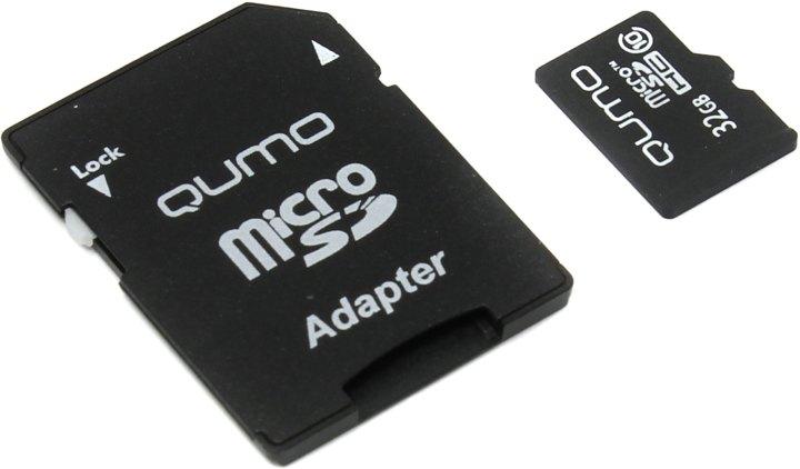 Карта памяти Qumo QM32GMICSDHC10 microSDHC 32Gb Class10 + microSD-- SD Adapter - фото 1 - id-p214260848