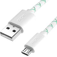 GCR Кабель 0.3m MicroUSB, бело-зеленый, белые коннекторы, быстрая зарядка, 28/24 AWG, GCR-53208