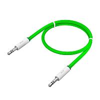 GREENCONNECT GCR-AVC8262-1.5m Кабель аудио 1.5m jack 3,5mm/jack 3,5mm зеленый нейлон, белые коннекторы зеленая