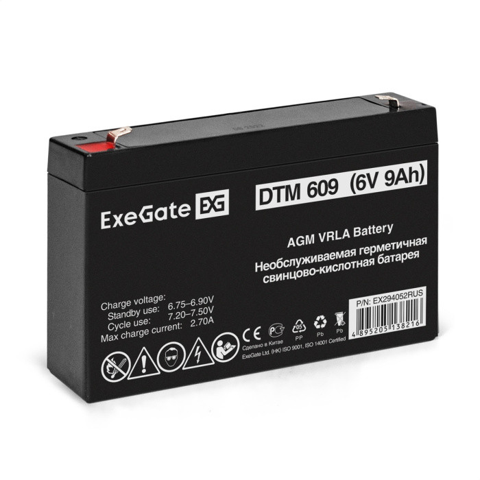 Аккумуляторная батарея ExeGate DTM 609 (6V 9Ah, клеммы F1) EX294052RUS - фото 1 - id-p214271341