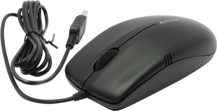 Мышь A4Tech OP-530NU-Black (мышь, проводная, USB, сенсор V-Track 1000 dpi, 3 кнопки, колесо с нажатием и - фото 1 - id-p214261651