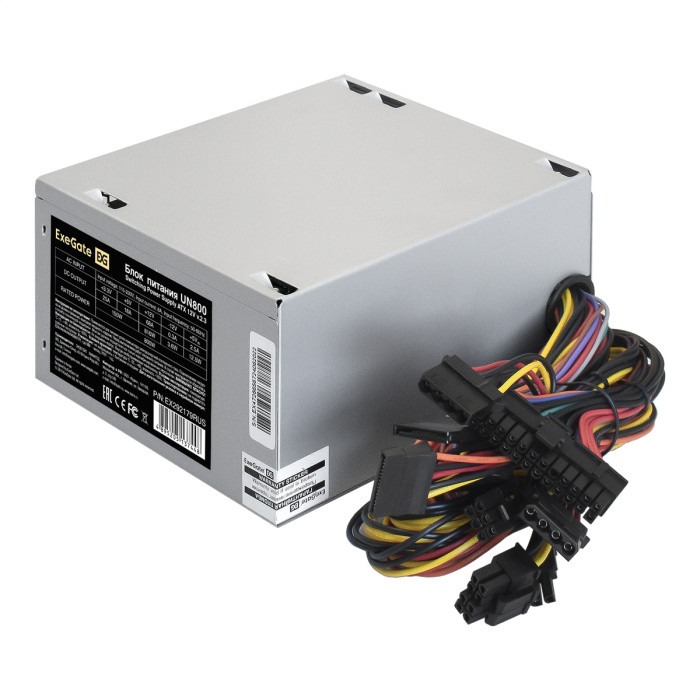 Блок питания 800W ExeGate UN800 (ATX, PC, 12cm fan, 24pin, 2x(4+4)pin, PCIe, 3xSATA, 2xIDE, кабель 220V в - фото 1 - id-p214264728