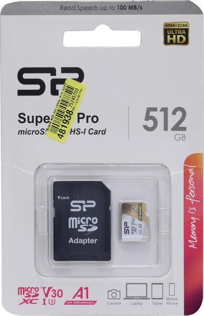 Карта памяти Silicon Power SP512GBSTXDU3V20AB microSDXC Memory Card 512Gb UHS-I U3 V30 A1 + microSD-- SD - фото 1 - id-p214264915
