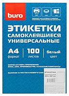 Этикетки Buro A4 210x297мм 1шт на листе/100л./белый матовое самоклей. универсальная