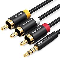 Кабель Vention VAB-R07-B150 аудио Jack 3,5 mm M/3RCA M - 1.5м Чёрный