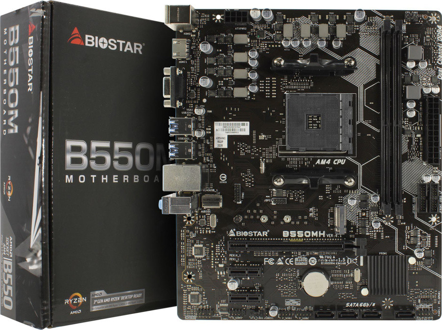 Материнская плата BIOSTAR B550MH 3.0 Ver. 6.1 Soc-AM4 (B550) 2xPCI-Ex16 2xPCI-E 1GbE LAN M.2 2xDDR4 4400MHz+ - фото 1 - id-p214274789