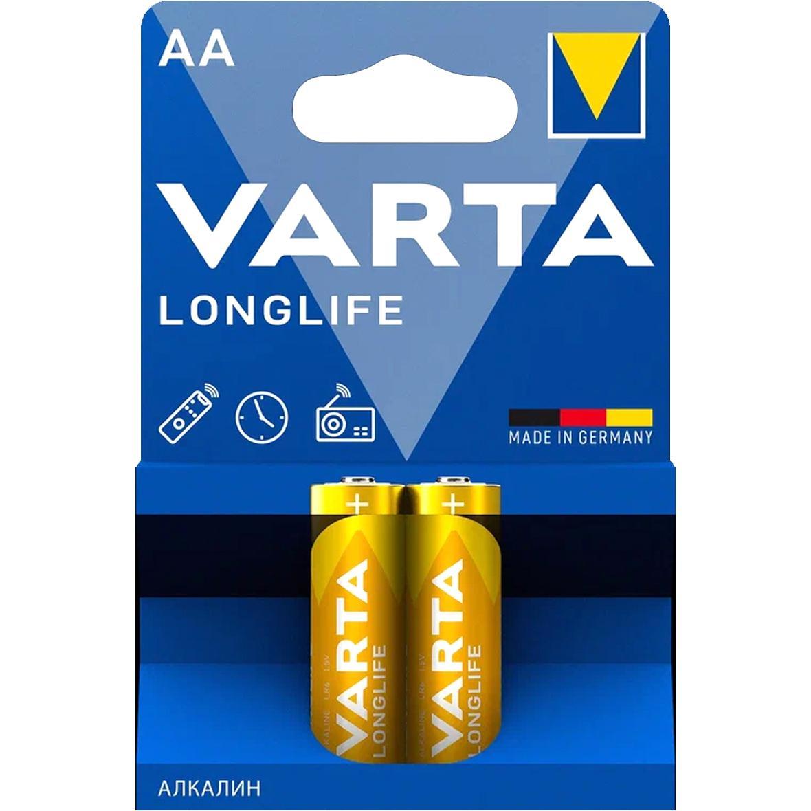 Батарейка Varta LONGLIFE LR6 AA BL2 Alkaline 1.5V (4106) (2/40/200) - фото 1 - id-p214264030