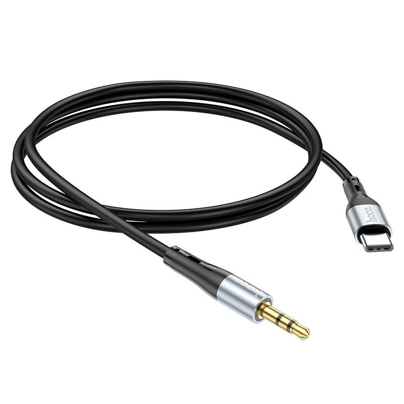 AUX кабель Type-C - Jack 3.5 1м - HOCO UPA22, силиконовая оплетка, чёрный - фото 1 - id-p214277224