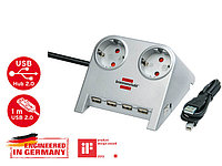 Удлинитель настол. 1.8м (2 роз., 4 USB порта, 3.3кВт, с/з, ПВС) сер. Brennenstuhl Desktop-Power-Plus