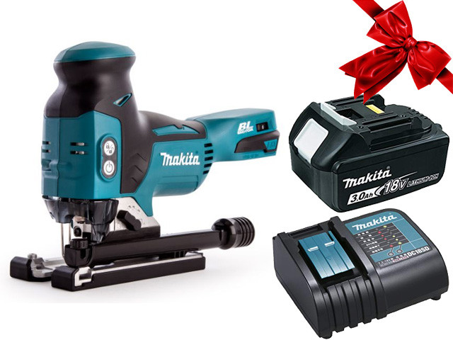 Аккум. лобзик MAKITA DJV 181 Z в кор. + АКЦИЯ (BL1830B + DC18SD) (18.0 В, 1 акк., 3.0 А/ч, Li-Ion, пропил до - фото 1 - id-p211685406