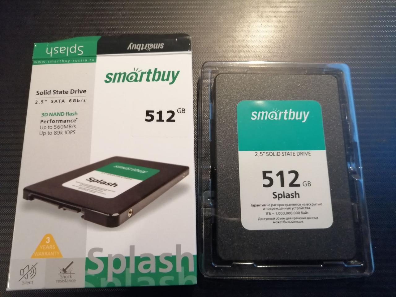 Внутренний SSD 512GB - Smartbuy Splash, 2.5", 560/520 MB/s, SATA-III, Maxio MS0902, TLC 3D NAND - фото 4 - id-p214279099