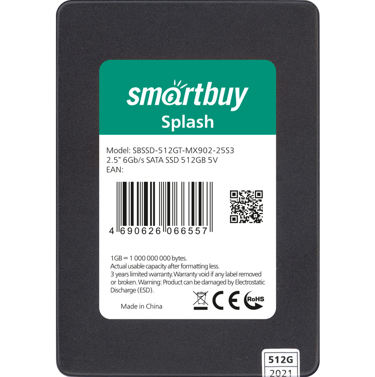 Внутренний SSD 512GB - Smartbuy Splash, 2.5", 560/520 MB/s, SATA-III, Maxio MS0902, TLC 3D NAND - фото 2 - id-p214279099