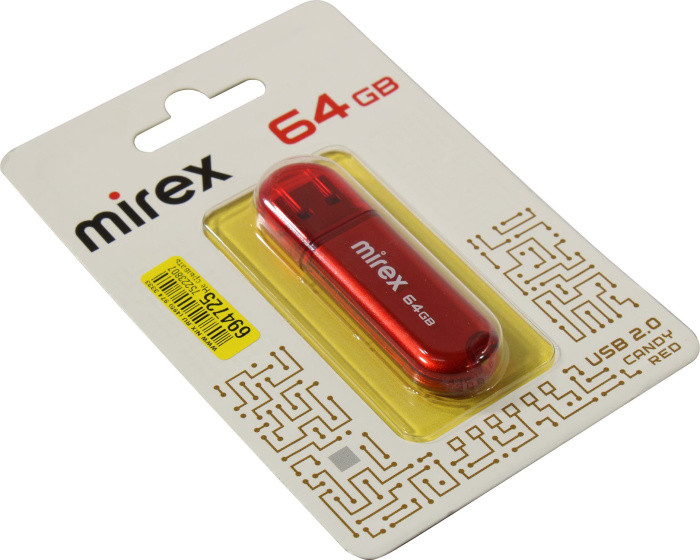 Накопитель Mirex Candy Red 13600-FMUCAR64 USB2.0 Flash Drive 64Gb (RTL) - фото 1 - id-p214263092