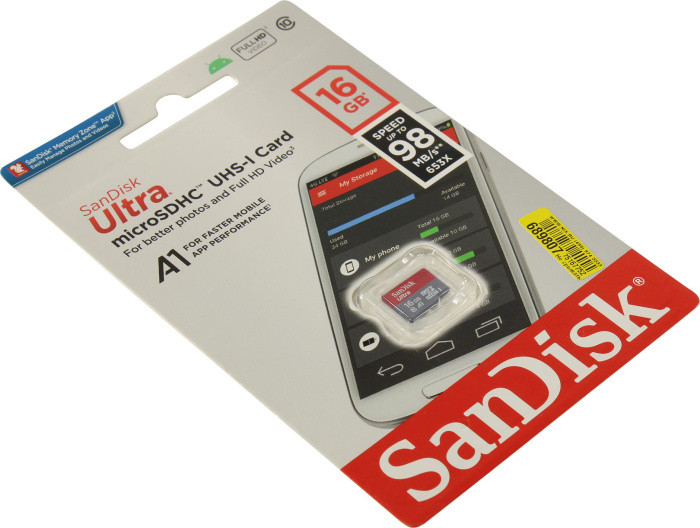 Карта памяти SanDisk Ultra SDSQUAR-016G-GN6MN microSDHC Memory Card 16Gb UHS-I U1 Class10 A1 - фото 1 - id-p214269661