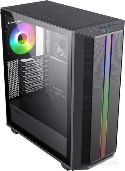 Корпус ATX Без БП GameMax Precision Black (Tempered Glass,MESH,2xUSB 3.0,PWM+ARGB Hub,1x120mm ARGB fan - фото 1 - id-p214268118