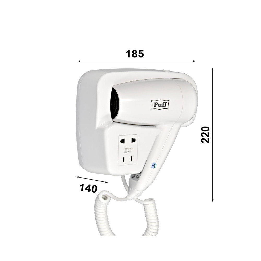 Фен для волос Puff-1200B с розеткой для бритвы - фото 7 - id-p146697040