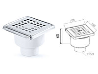 Сливной трап вертикальный D 50 с сухим затвором, с рамкой, решетка нерж. 100х100 мм, NOVA