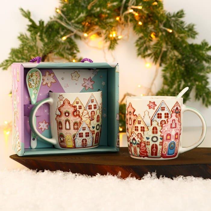 Подарочный чайный набор «Пряничные домики»: кружка и ложка - фото 1 - id-p214279847