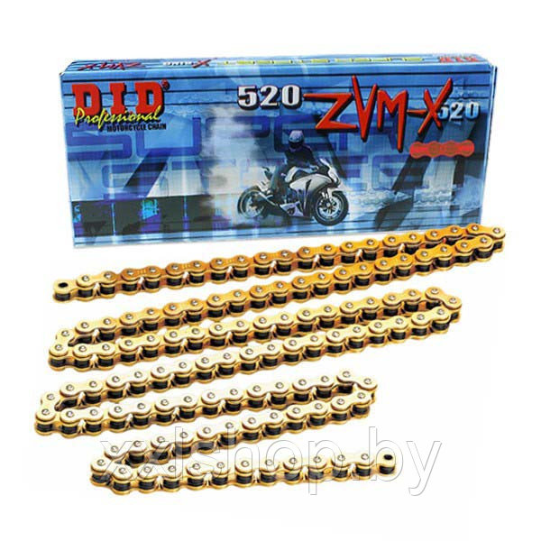Цепь мотоцикла DID 520 ZVMX G&G золотого цвета на 122 звена - фото 2 - id-p214368526