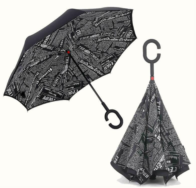 Умный двухсторонний зонт с обратным открыванием / черный с буквами - фото 1 - id-p214380780