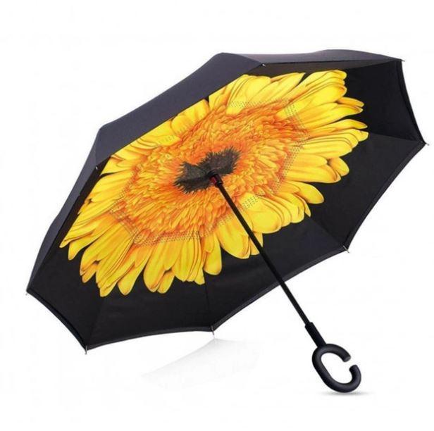 Умный двухсторонний зонт с обратным открыванием / с желтым цветком - фото 1 - id-p214380781