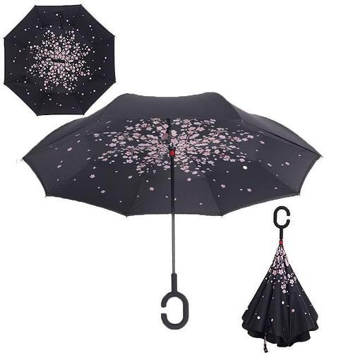 Умный двухсторонний зонт с обратным открыванием / цветы сакуры - фото 1 - id-p214380782