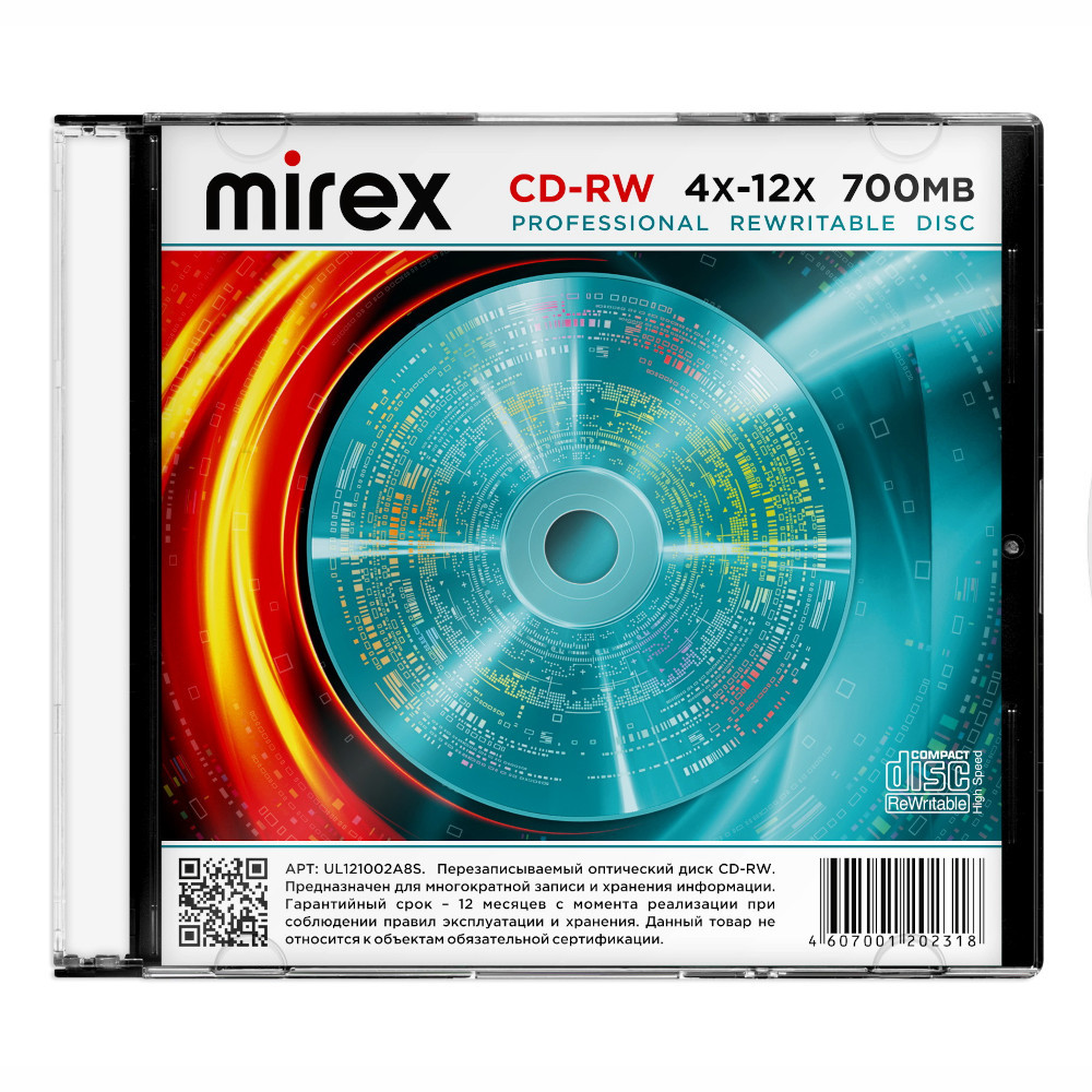 Диск CD-RW - MIREX 700MB 4-12X Slim Сase