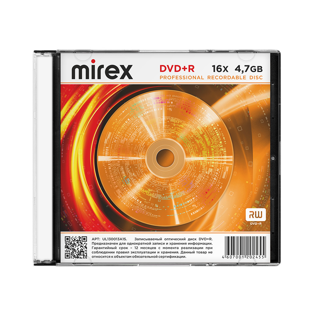 Диск DVD+R - MIREX 4.7GB 16X Slim Сase - фото 1 - id-p214381729