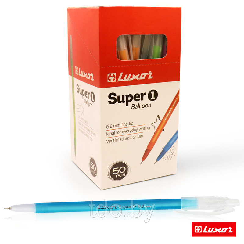 Ручка шариковая Luxor "Super 1" синяя, 0,6мм, корпус ассорти - фото 6 - id-p214381814