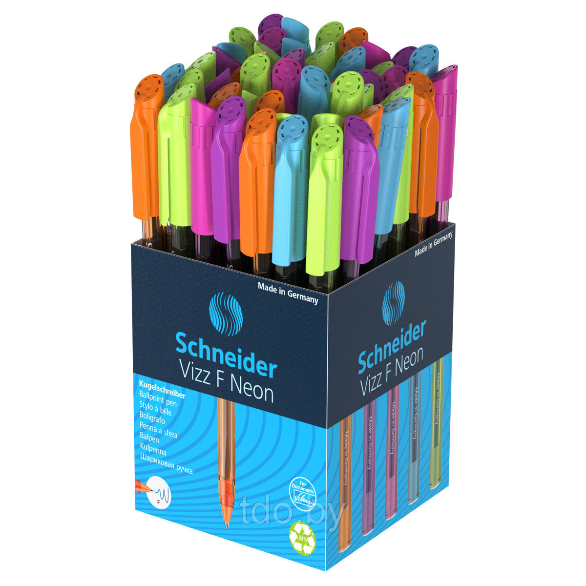 Ручка шариковая Schneider "Vizz F Neon" синяя, 0,8мм, прозрачный корпус неон ассорти - фото 3 - id-p214382349