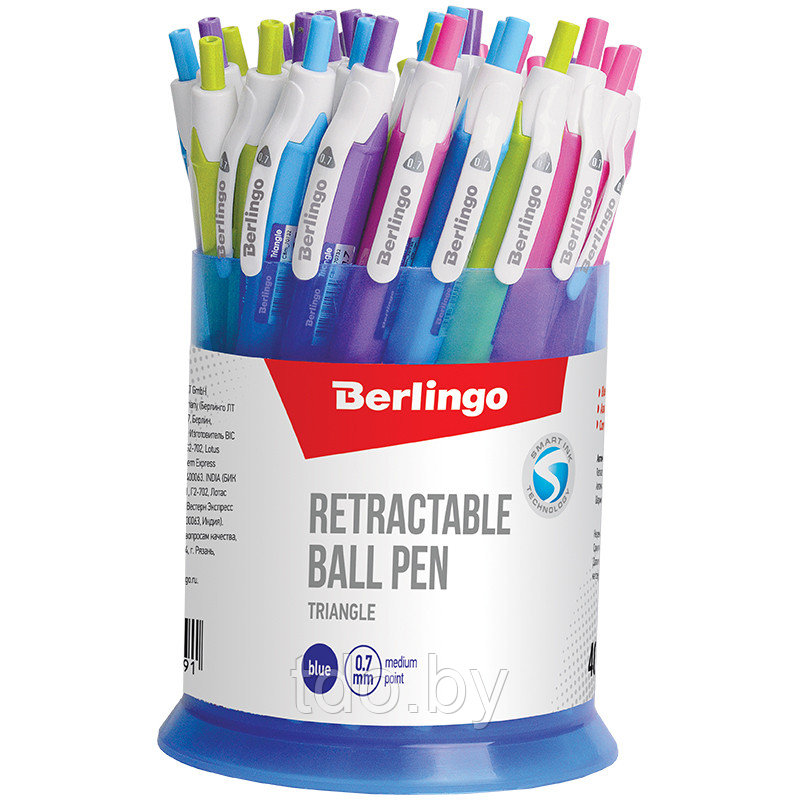 Ручка шариковая автоматическая Berlingo "Triangle" синяя, 0,7мм, трехгран. корпус ассорти, в стакане - фото 2 - id-p214382369