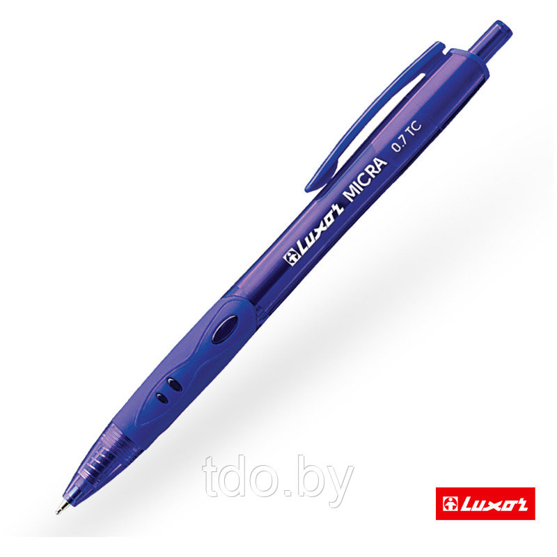 Ручка шариковая автоматическая Luxor "Micra" синяя, 0,7мм, грип - фото 2 - id-p214382372