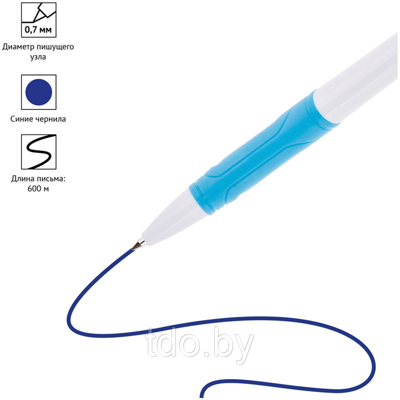 Ручка шариковая автоматическая OfficeSpace синяя, 0,7мм, грип, белый корпус - фото 3 - id-p214382388