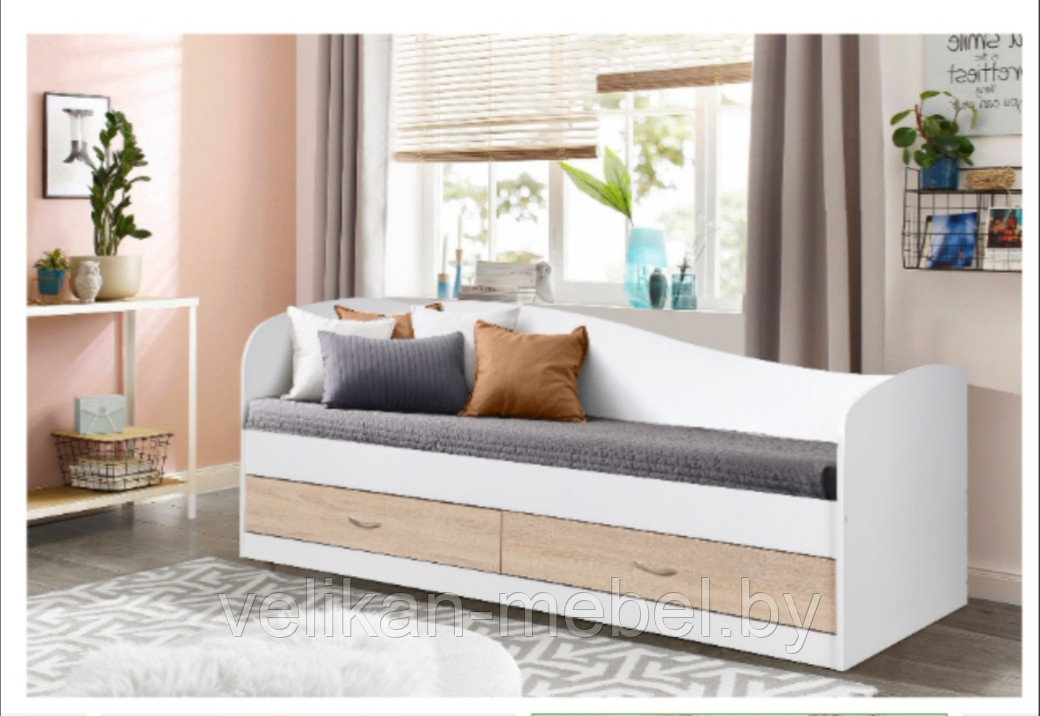 Кровать односпальная с шуфлядами " Лагуна-2", белый/сонома - фото 1 - id-p214390000