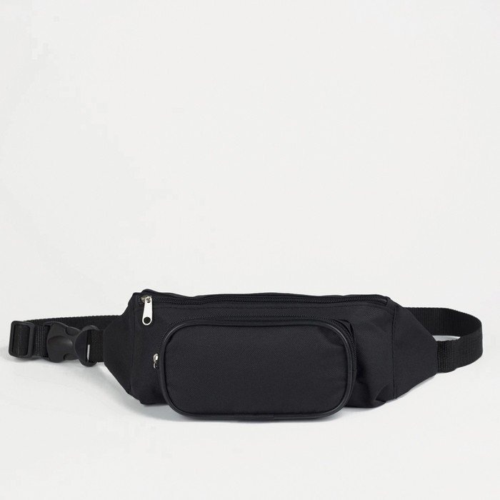 Поясная сумка на молнии, наружный карман, цвет чёрный - фото 1 - id-p214390882