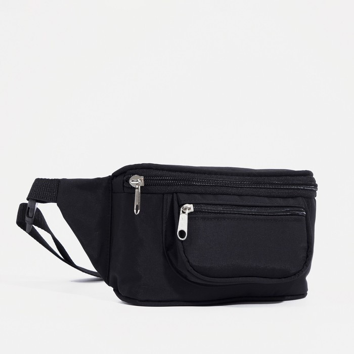 Поясная сумка на молнии, наружный карман, регулируемый ремень, цвет чёрный - фото 2 - id-p214391199