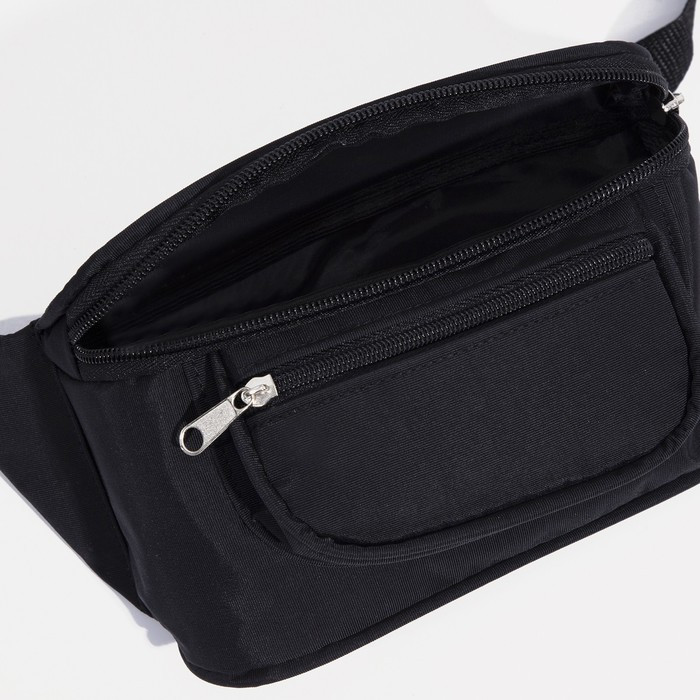 Поясная сумка на молнии, наружный карман, регулируемый ремень, цвет чёрный - фото 6 - id-p214391199