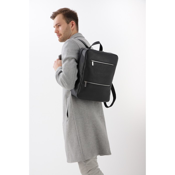 Рюкзак на молнии, 2 наружных кармана, цвет чёрный - фото 7 - id-p214391260