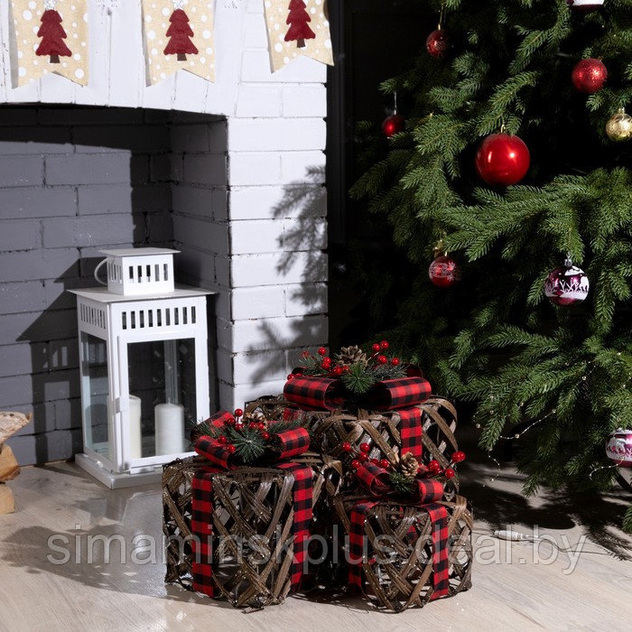 Светодиодная фигура «Коричневые плетёные подарки» 15, 20, 25 см, текстиль, металл, 220 В, свечение тёплое - фото 2 - id-p214391983