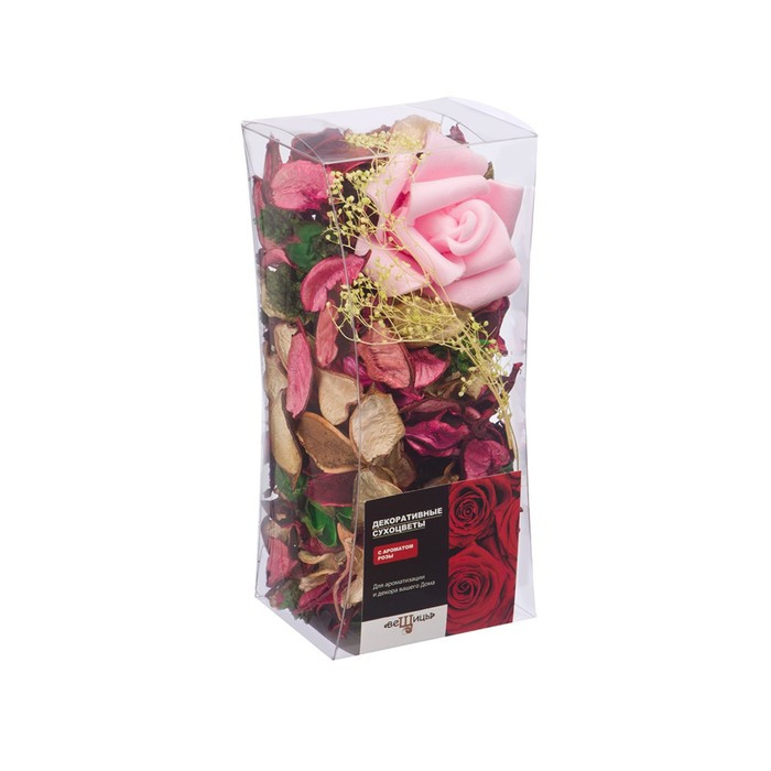 Набор сухоцветов из натуральных материалов с ароматом розы, короб 8×8×17,5 см - фото 1 - id-p214394998