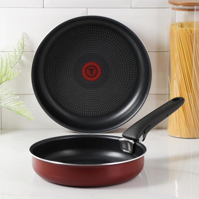 Набор посуды Tefal Ingenio Red 5, 3 предмета: сковороды 22 см, 26 см, съёмная ручка, цвет бордовый - фото 1 - id-p214394578