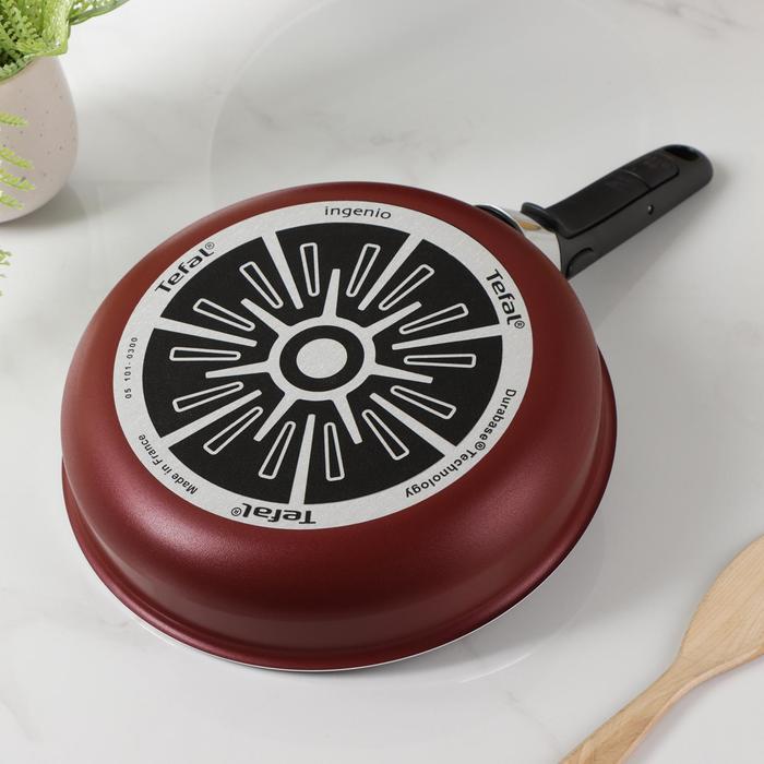 Набор посуды Tefal Ingenio Red 5, 3 предмета: сковороды 22 см, 26 см, съёмная ручка, цвет бордовый - фото 3 - id-p214394578