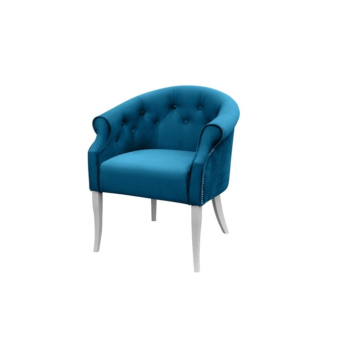 Кресло «Милан», ткань велюр, молдинг никель, опоры массив белый, цвет океан - фото 1 - id-p214396416