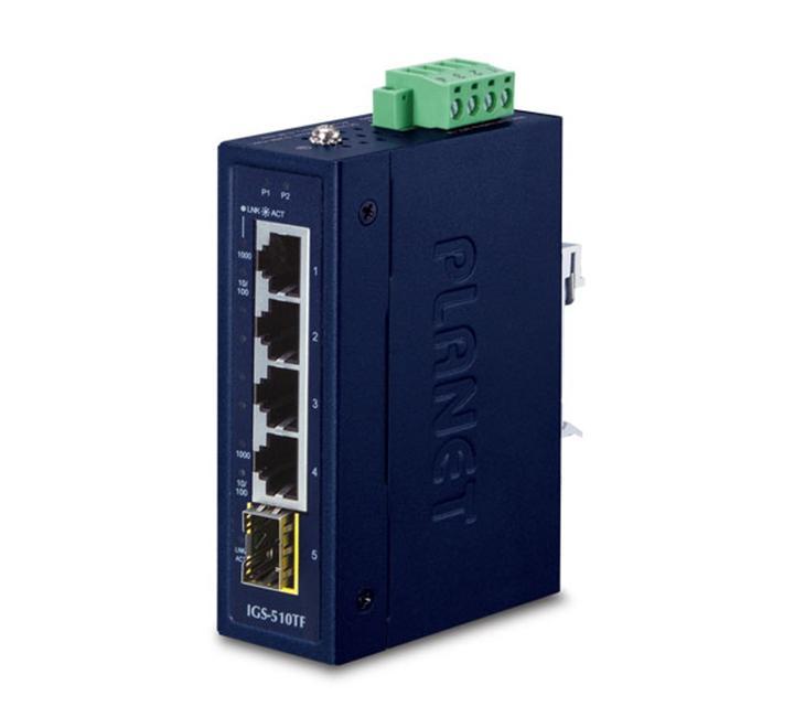 Коммутатор PLANET IGS-510TF IP30 Compact size 4-Port 10/100/1000T + 1-Port 100/1000X SFP Gigabit Ethernet - фото 1 - id-p214272946